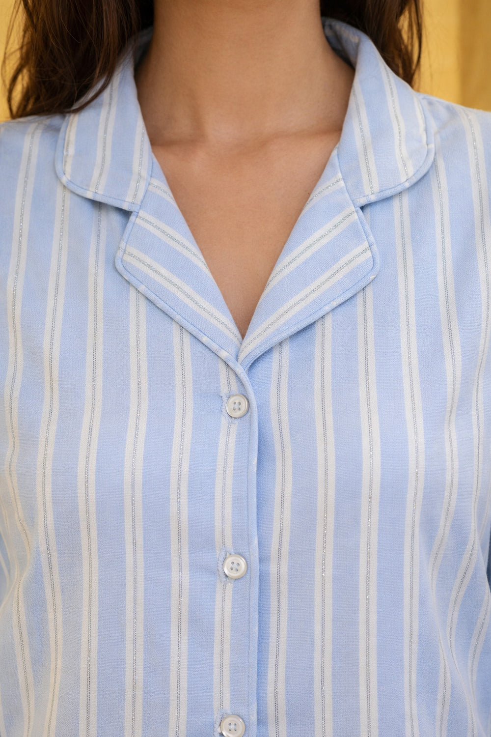 Blue Striped Cotton Night Suit