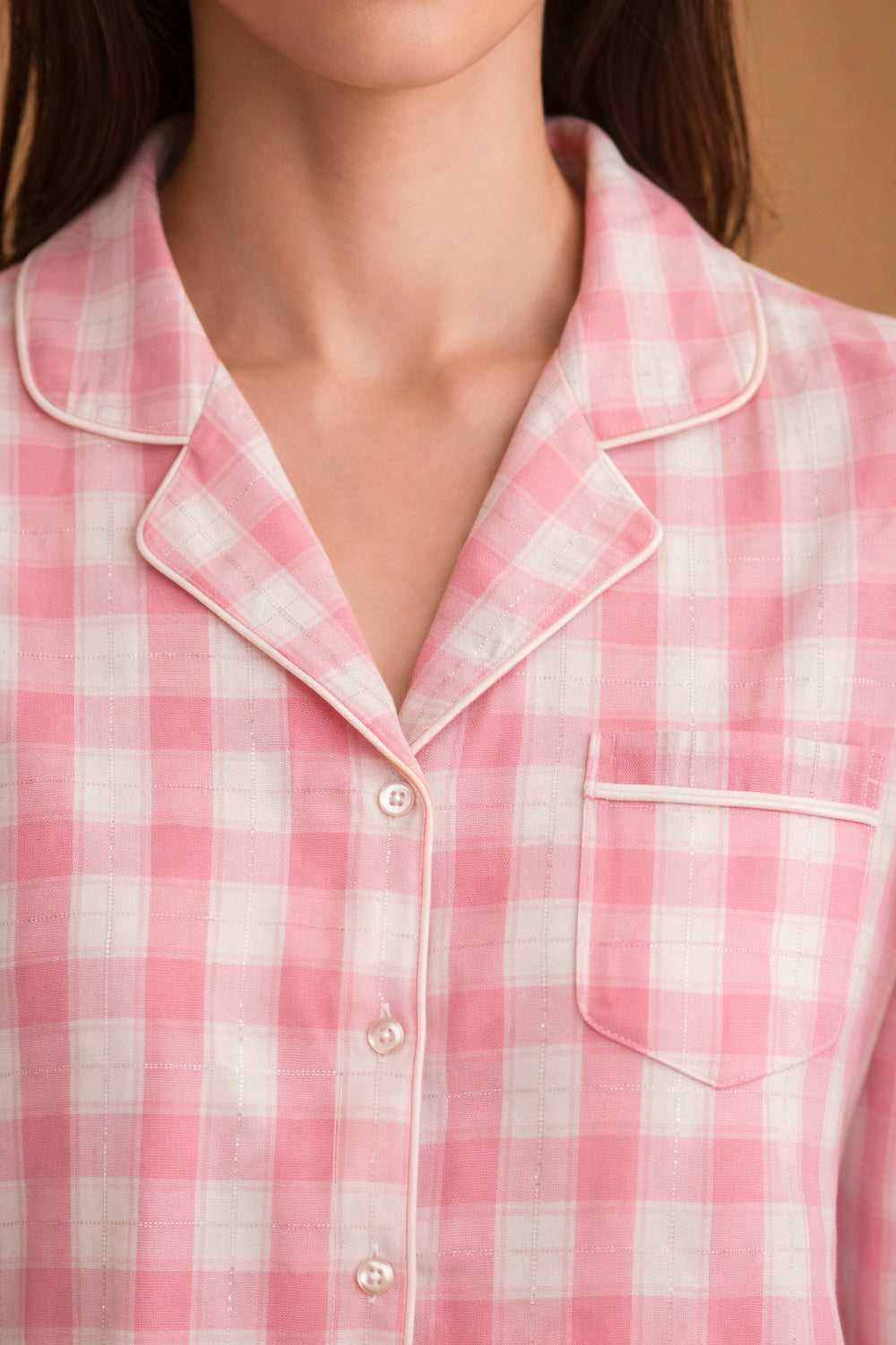 Pink Checkered Cotton Night Suit