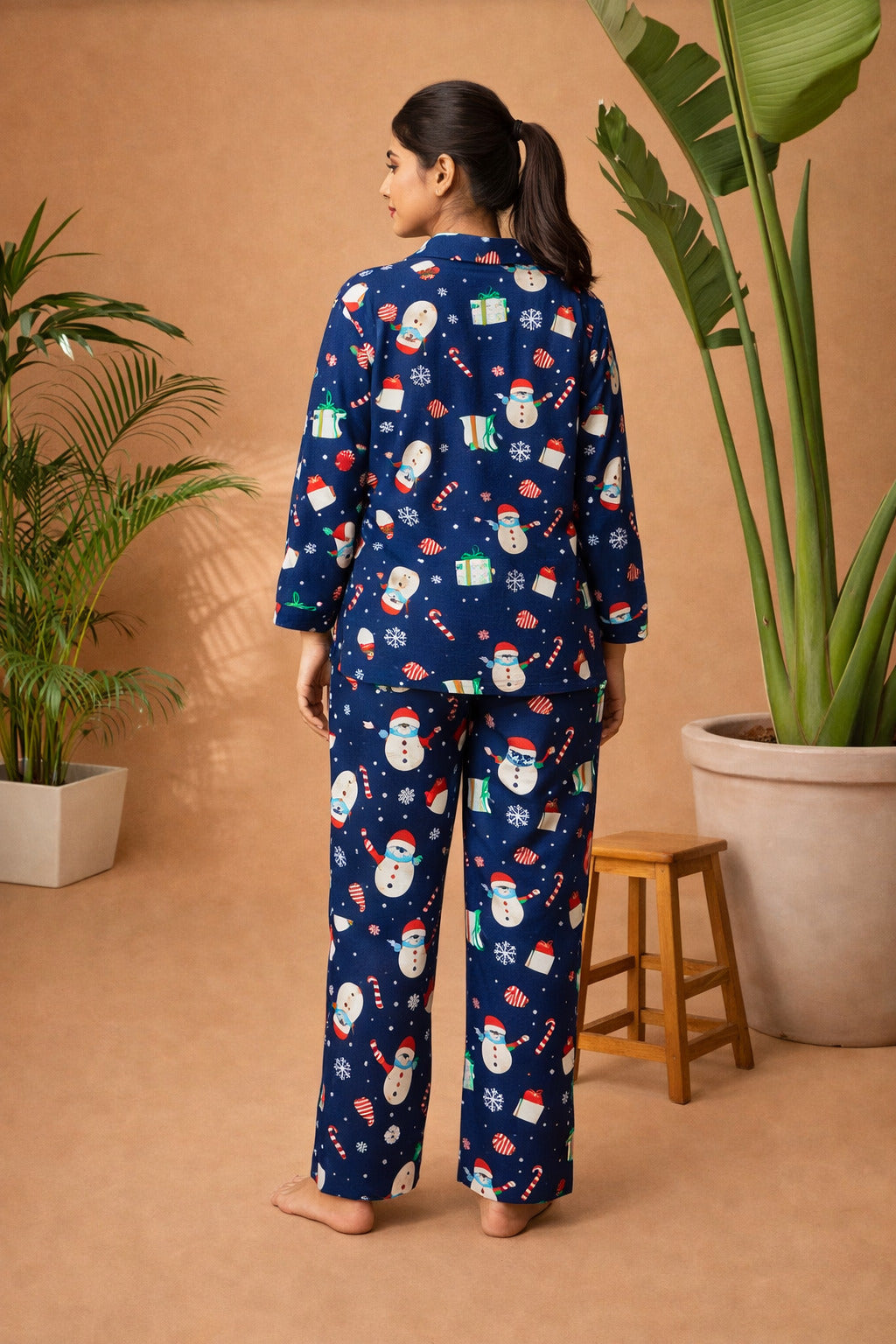 Women’s Cotton Printed Night Suit | Full Sleeve Button-Down Shirt with Elastic Waist Pajama | Soft & Breathable Sleepwear Set for Women