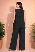 Women’s Cotton Sleeveless Night Suit | Button-Front Top with Wide-Leg Pajama | Soft & Breathable Loungewear Set for Women