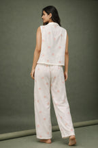 Women’s Cotton Printed Night Suit | Sleeveless Button-Down Top with Elastic Waist Pajama | Soft & Breathable Loungewear Set for Women