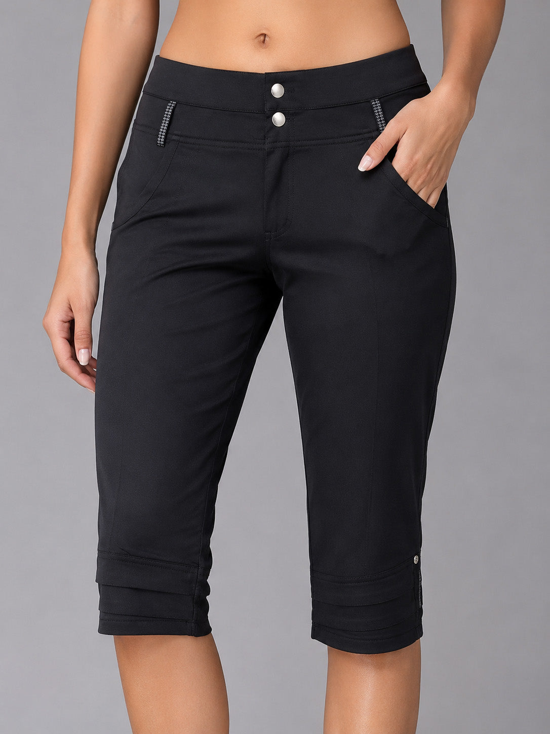 Women’s Dry Fit Capri Pants – Black Mid-Rise Stretchable Activewear Capri