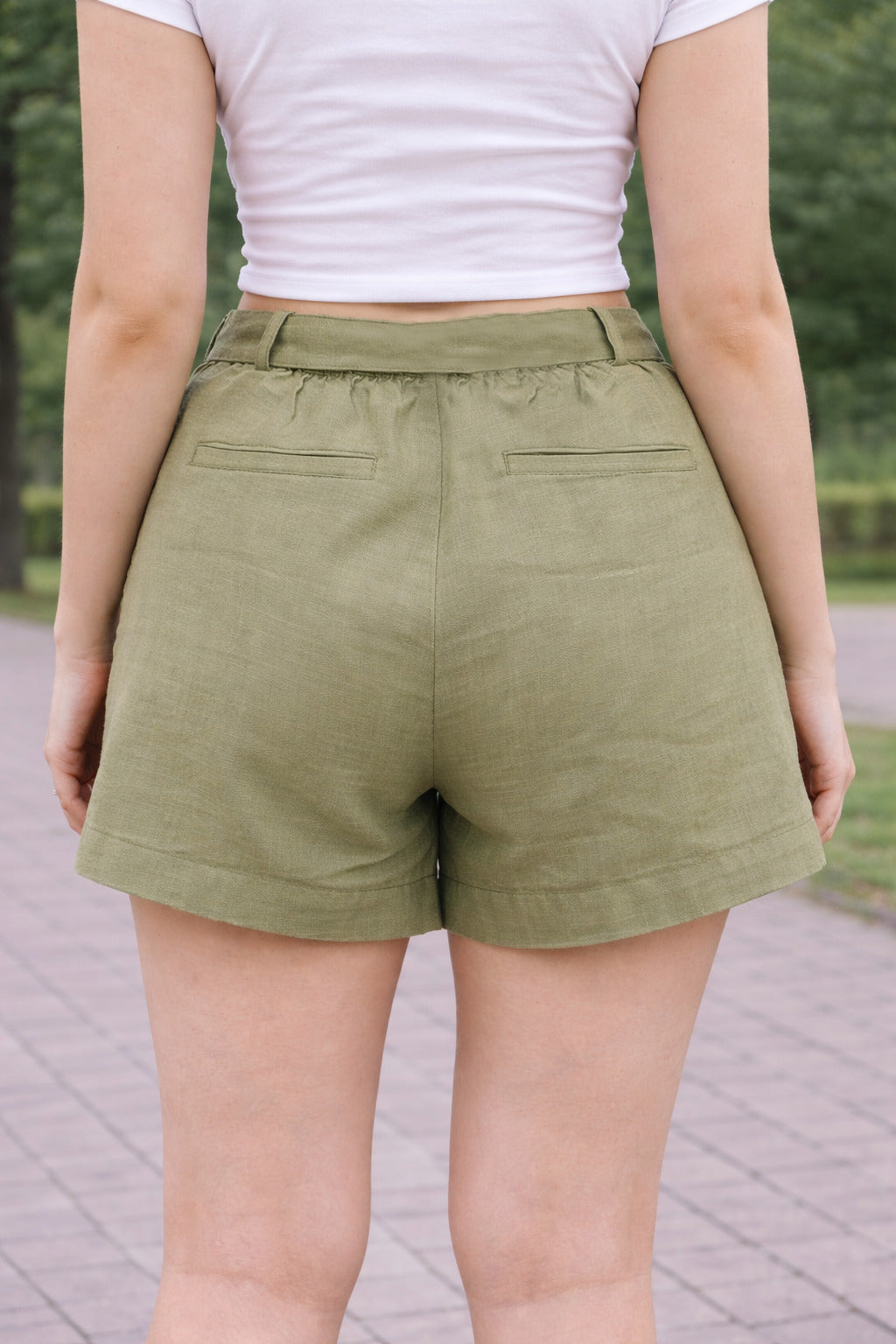 Women Olive Green Cotton Shorts with Tie-Up Belt | High Rise | Relaxed Fit Casual Shorts