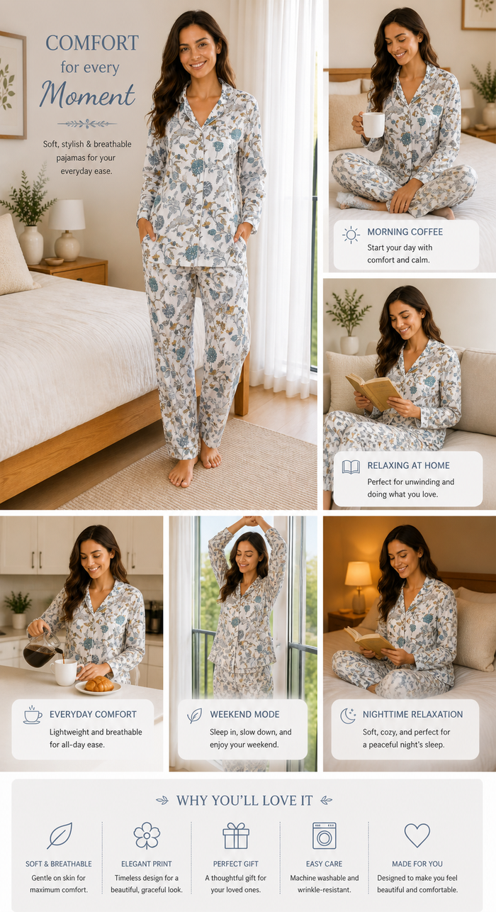 White Cotton Printed Pajama Set