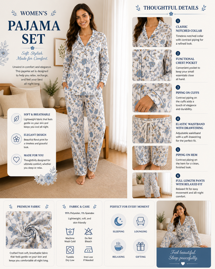 White Cotton Printed Pajama Set