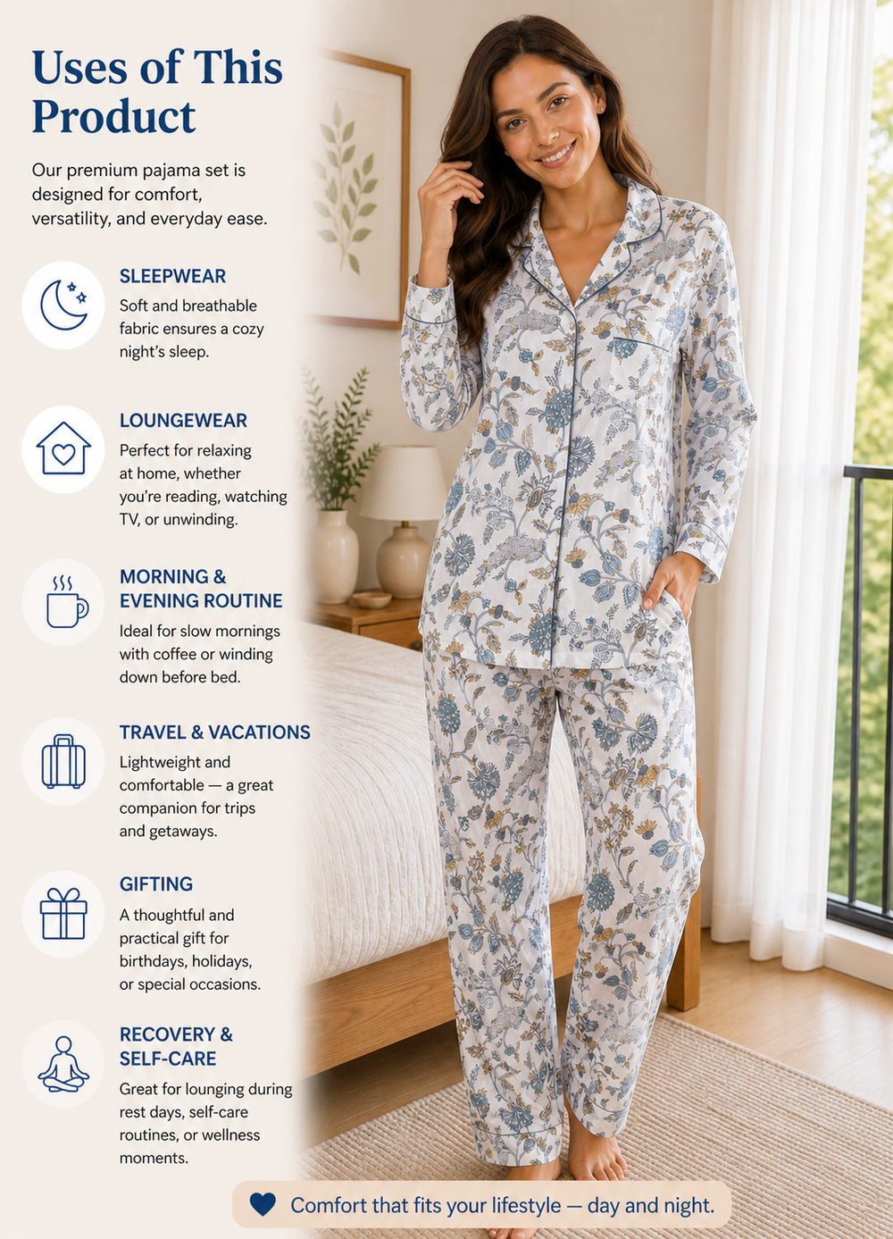 White Cotton Printed Pajama Set