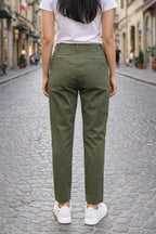 Chic Olive Green Trousers for Women - Tailored Fit - Casual Elegance