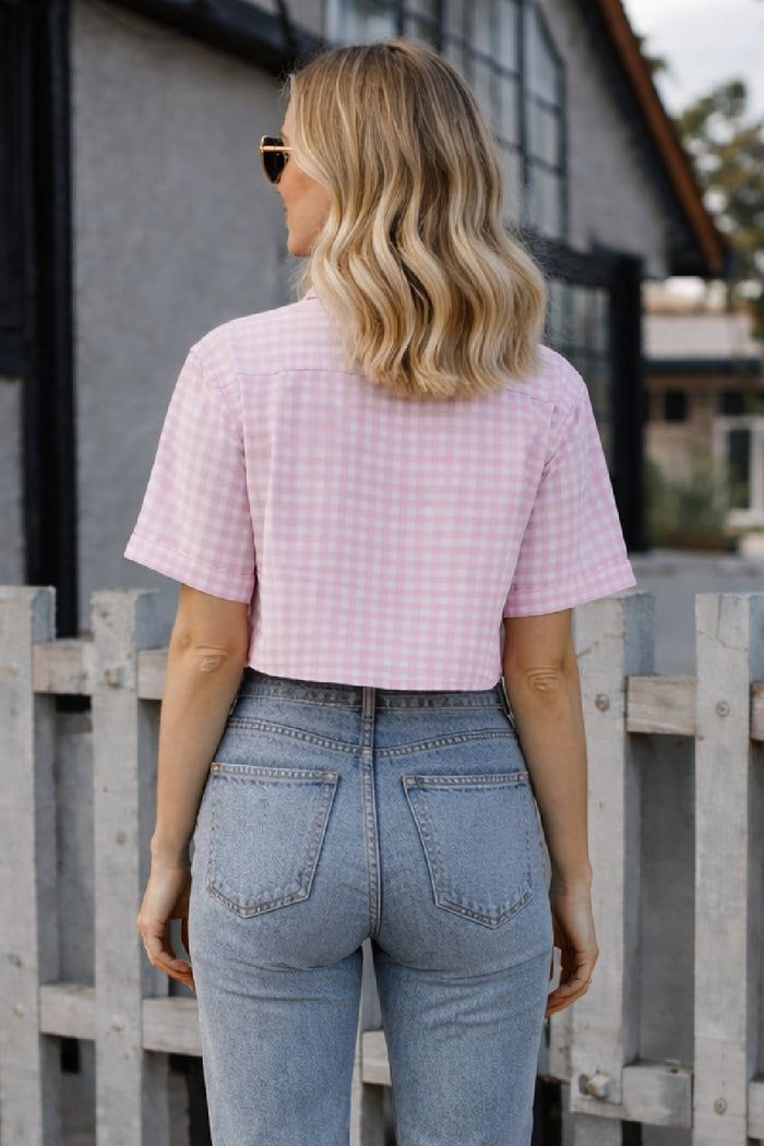 Pink Checked Cropped Shirt