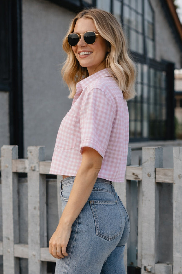 Pink Checked Cropped Shirt