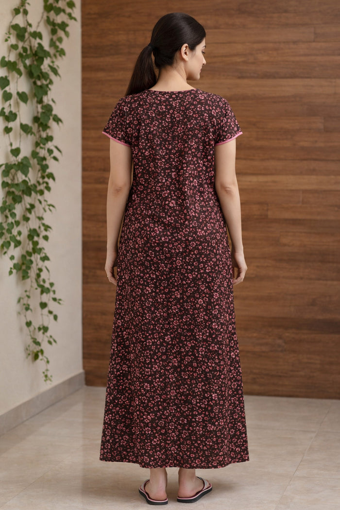 Brown Floral Maxi Nighty