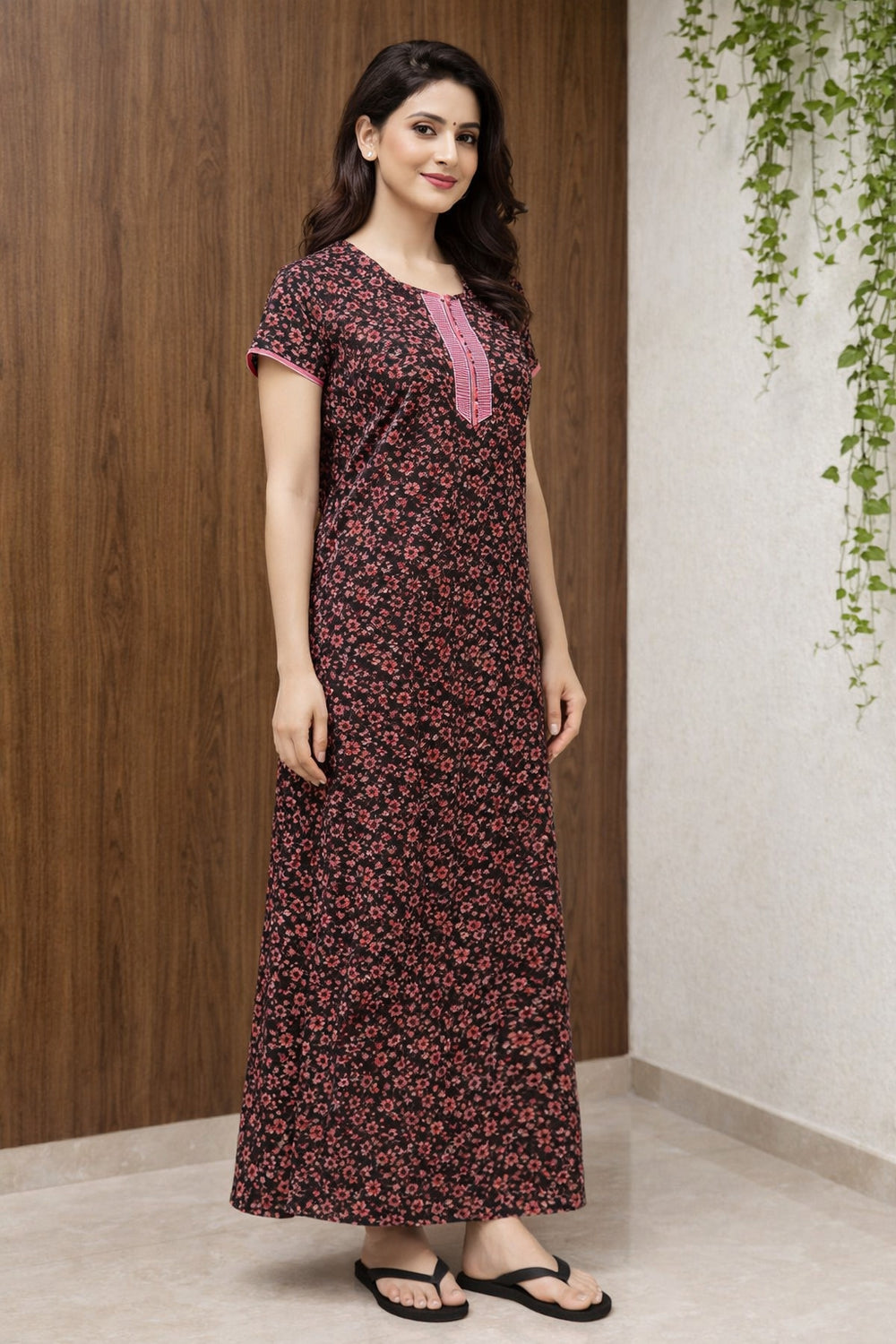 Brown Floral Maxi Nighty