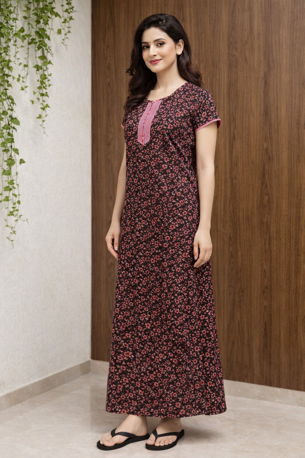 Brown Floral Maxi Nighty