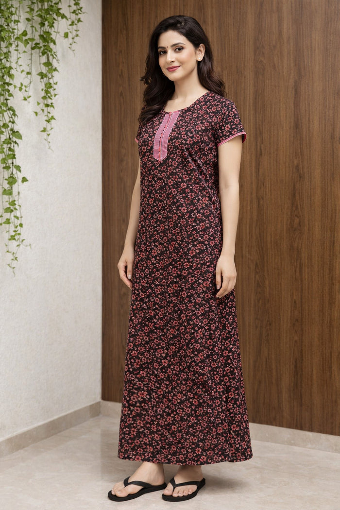 Brown Floral Maxi Nighty