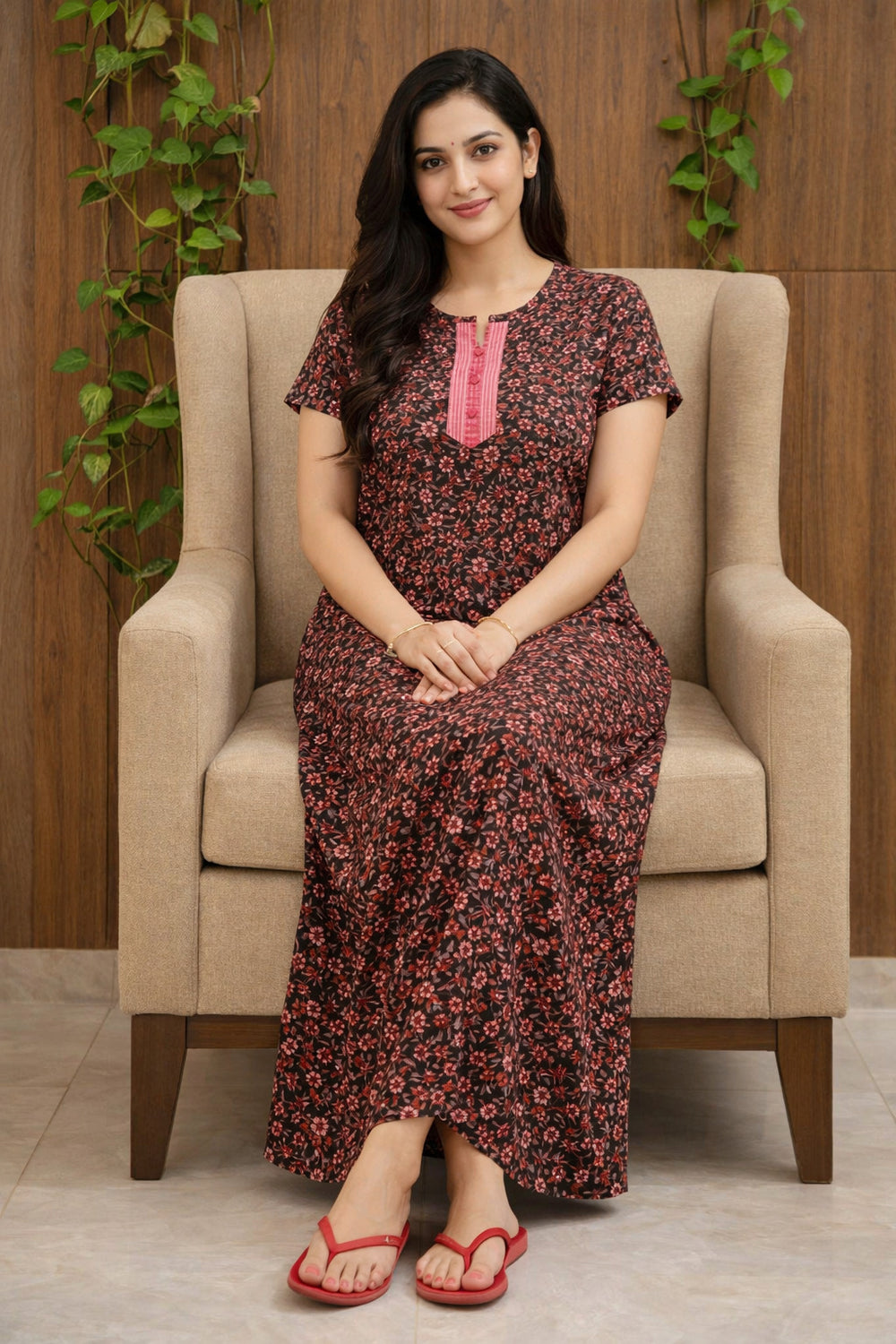 Brown Floral Maxi Nighty