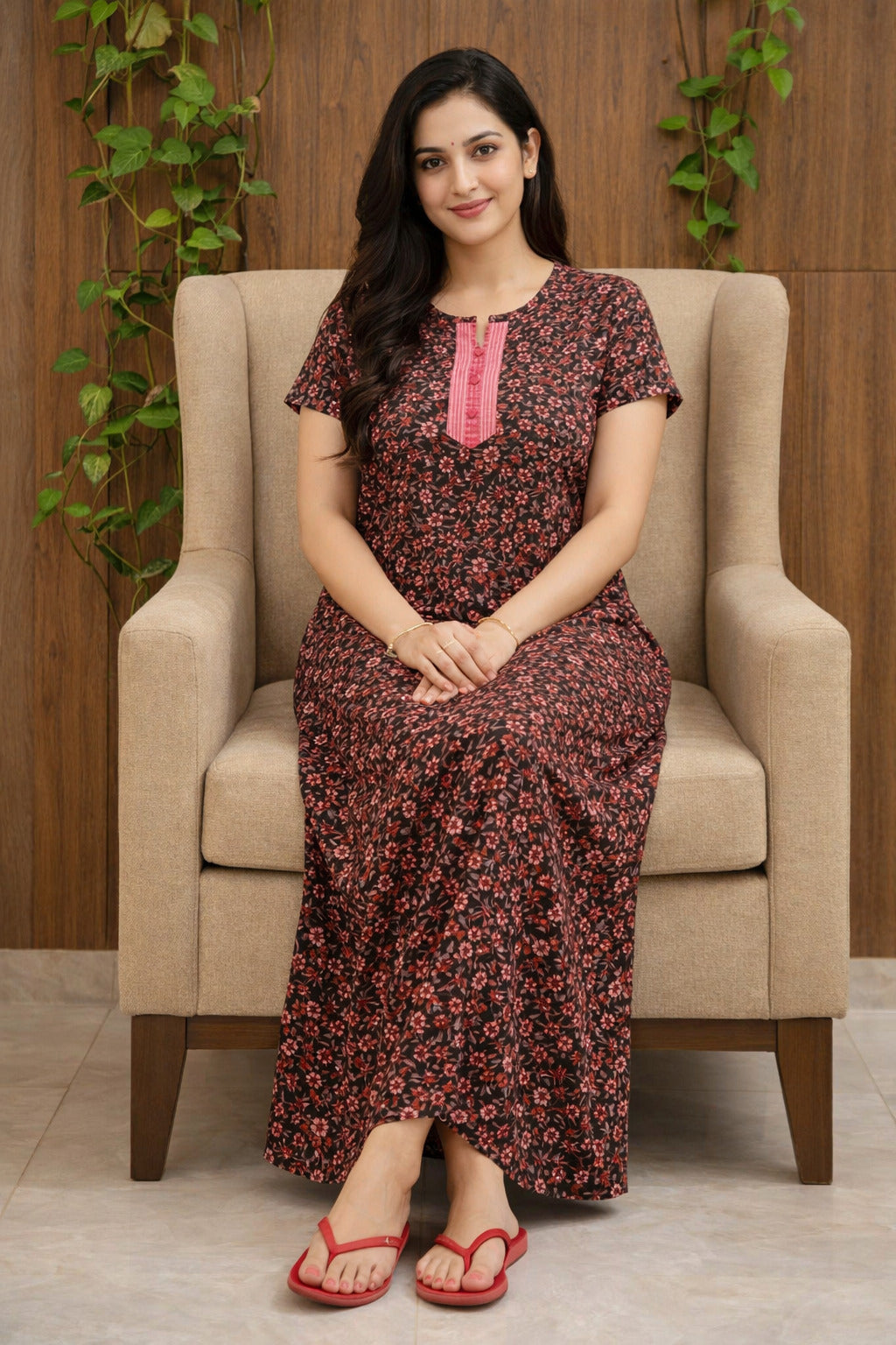 Elegant Floral Maxi Dress with Comfortable Fit for Women in Black