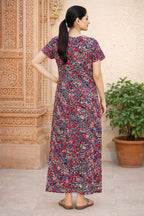 Elegant Printed Maxi Dress with Comfort Fit - Pink & Blue - Women