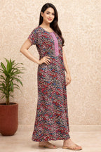 Elegant Printed Maxi Dress with Comfort Fit - Pink & Blue - Women