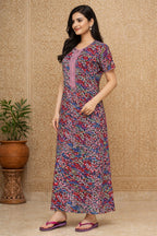 Elegant Printed Maxi Dress with Comfort Fit - Pink & Blue - Women