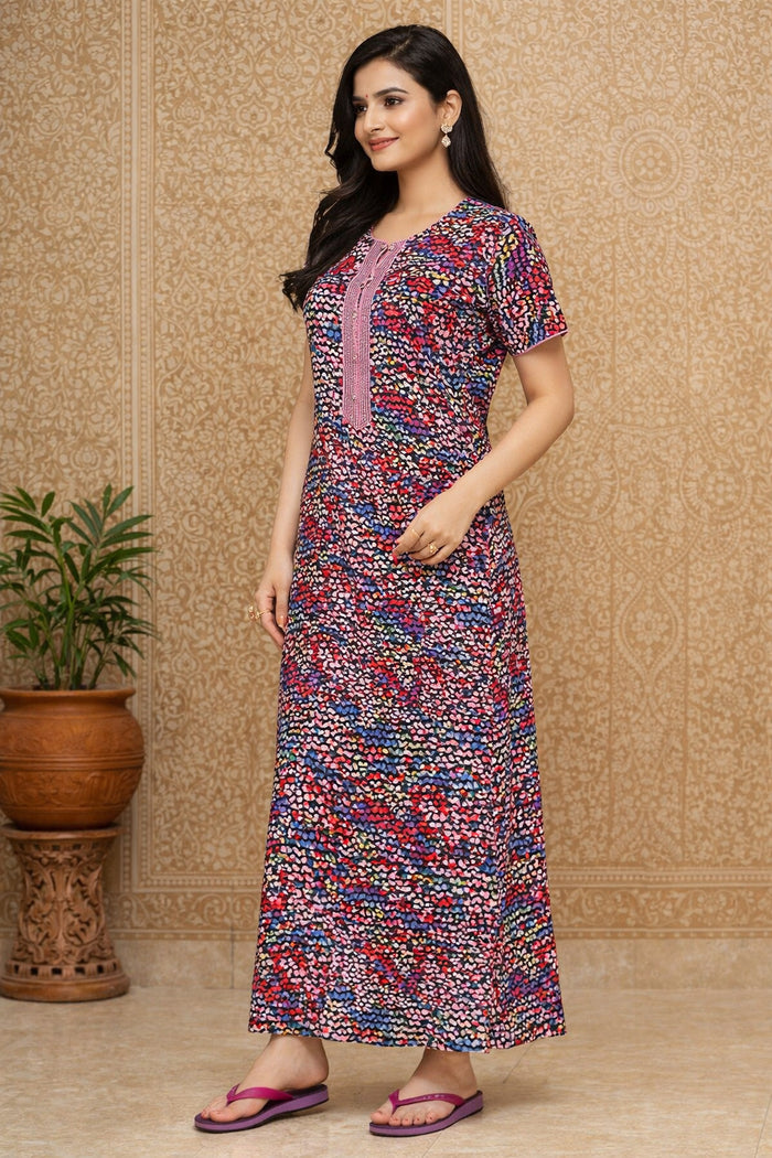 Pink Blue Printed Maxi Nighty