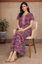 Elegant Printed Maxi Dress with Comfort Fit - Pink & Blue - Women