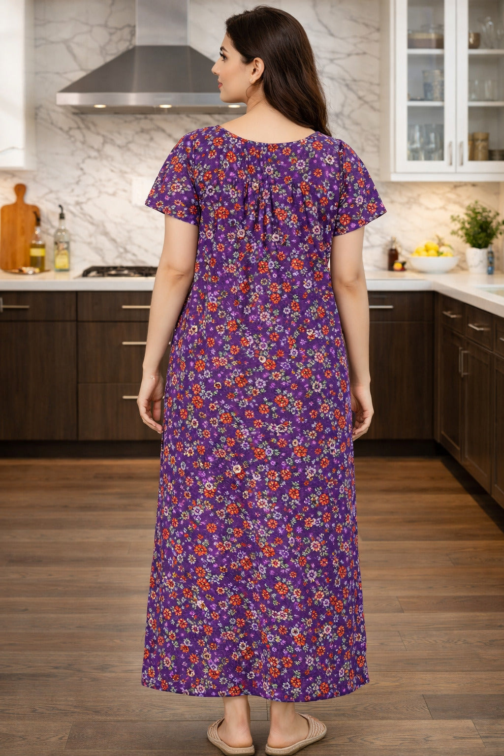 Charming Floral Maxi Dress with Lace Detail – Women's Casual Wear in Purple