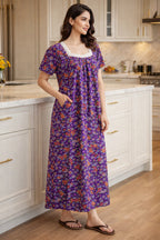 Charming Floral Maxi Dress with Lace Detail – Women's Casual Wear in Purple