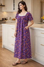 Charming Floral Maxi Dress with Lace Detail – Women's Casual Wear in Purple