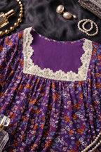 Charming Floral Maxi Dress with Lace Detail – Women's Casual Wear in Purple