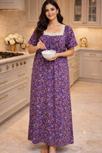 Charming Floral Maxi Dress with Lace Detail – Women's Casual Wear in Purple