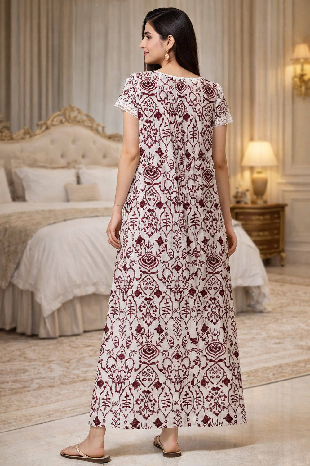 Maroon Ethnic Maxi Nighty