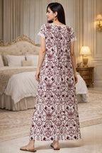 Elegant Ethnic Maxi Dress with Intricate Print - Maroon & Beige