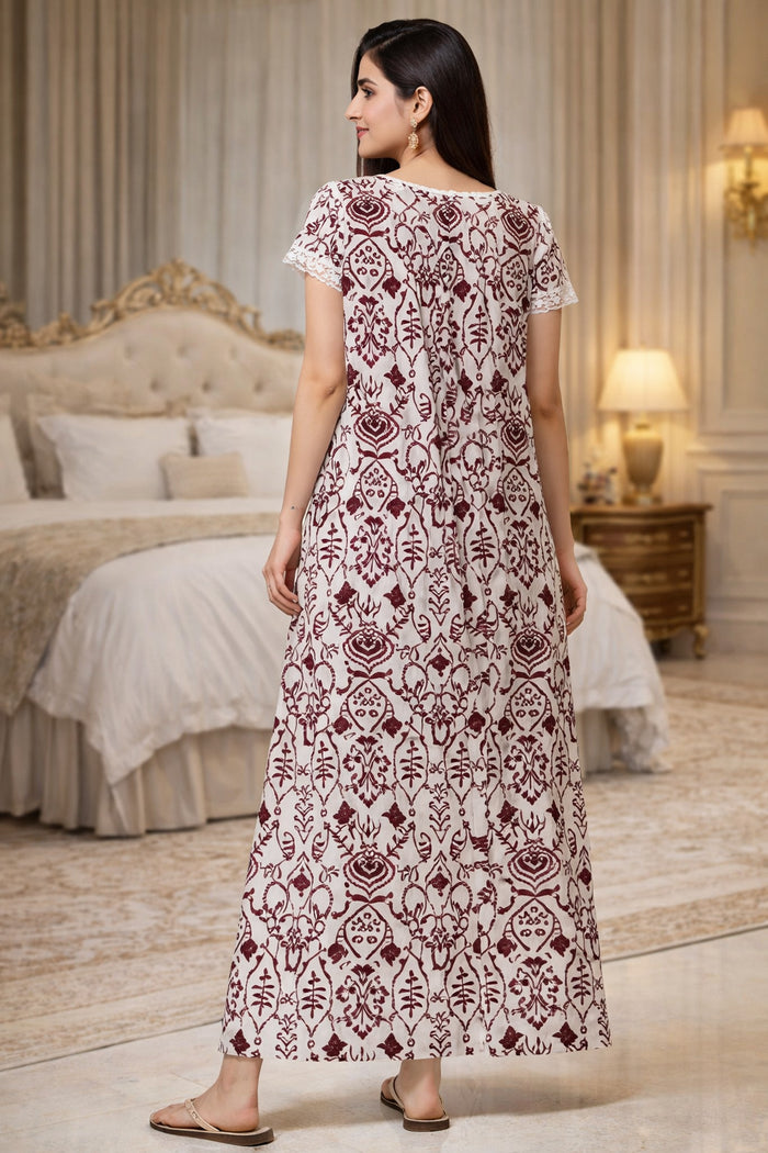 Maroon Ethnic Maxi Nighty