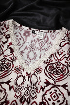 Elegant Ethnic Maxi Dress with Intricate Print - Maroon & Beige