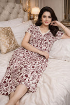 Elegant Ethnic Maxi Dress with Intricate Print - Maroon & Beige