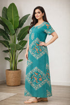 Elegant Teal Floral Long Kurta for Women