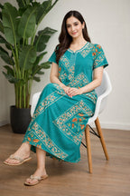 Elegant Teal Floral Long Kurta for Women