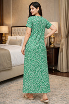 Elegant Floral Maxi Dress with Lace Detail - Green - Women's
