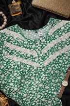 Elegant Floral Maxi Dress with Lace Detail - Green - Women's