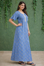 Elegant Floral Maxi Dress for Women in Blue