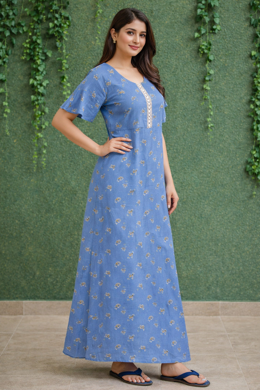 Elegant Floral Maxi Dress for Women in Blue