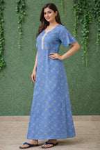 Elegant Floral Maxi Dress for Women in Blue