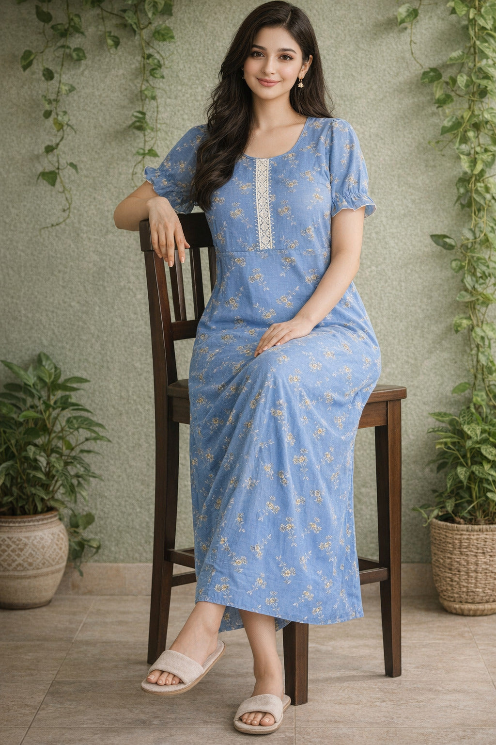 Elegant Floral Maxi Dress for Women in Blue