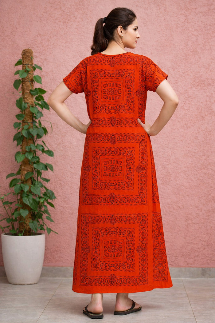 Red Ethnic Maxi Nighty