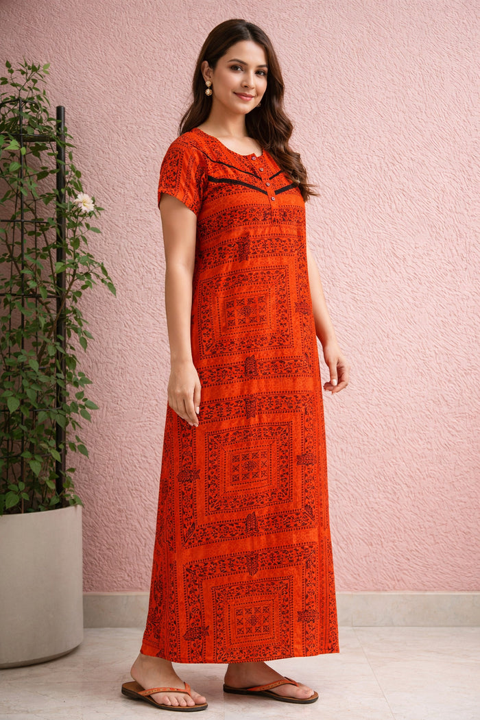 Red Ethnic Maxi Nighty