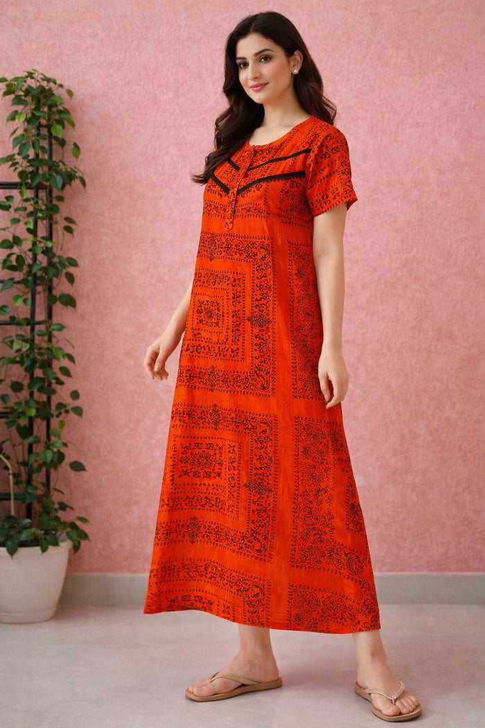 Red Ethnic Maxi Nighty