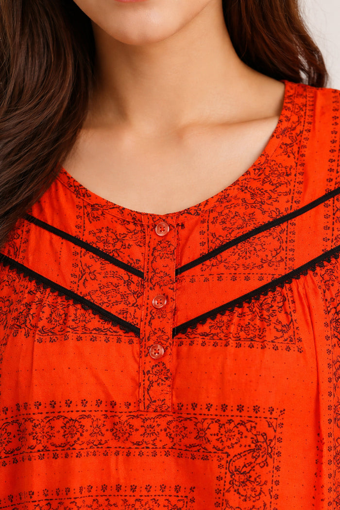 Red Ethnic Maxi Nighty