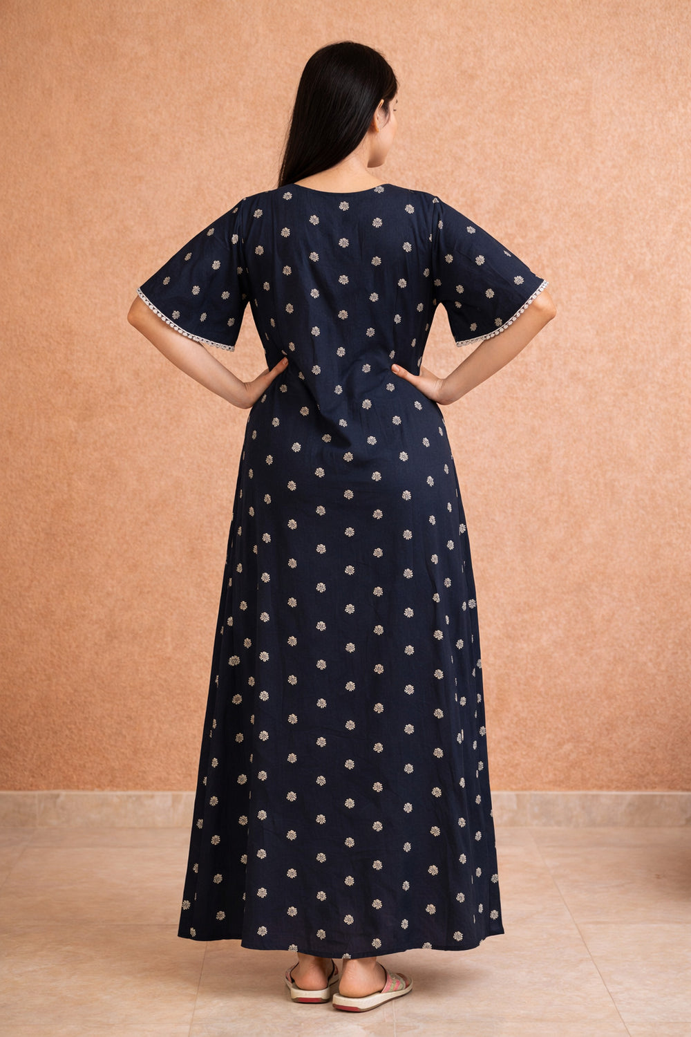 Black Floral Embroidered Nighty