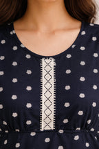 Elegant Floral Maxi Dress with Embroidery - Navy Blue - Women's Fashion