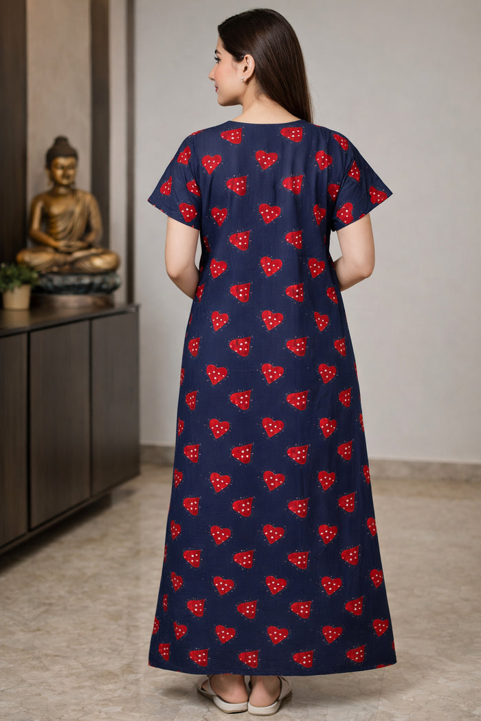 Navy Heart Print Maxi Nighty