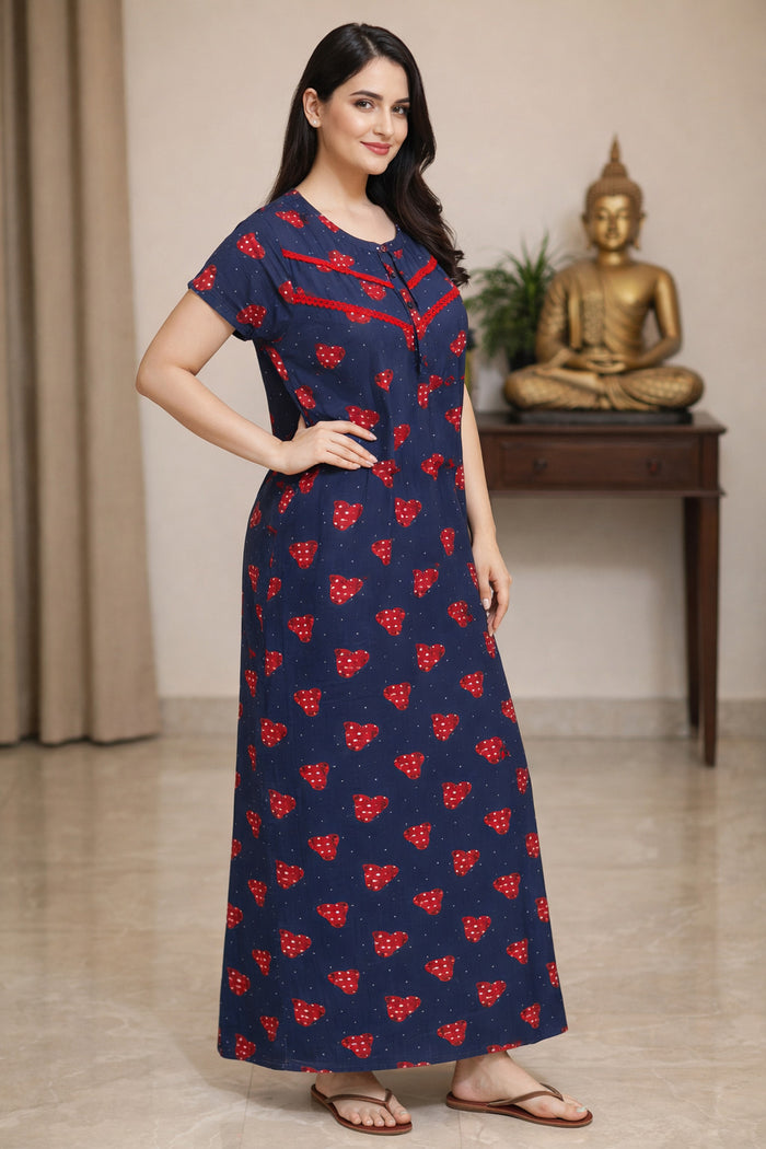 Navy Heart Print Maxi Nighty